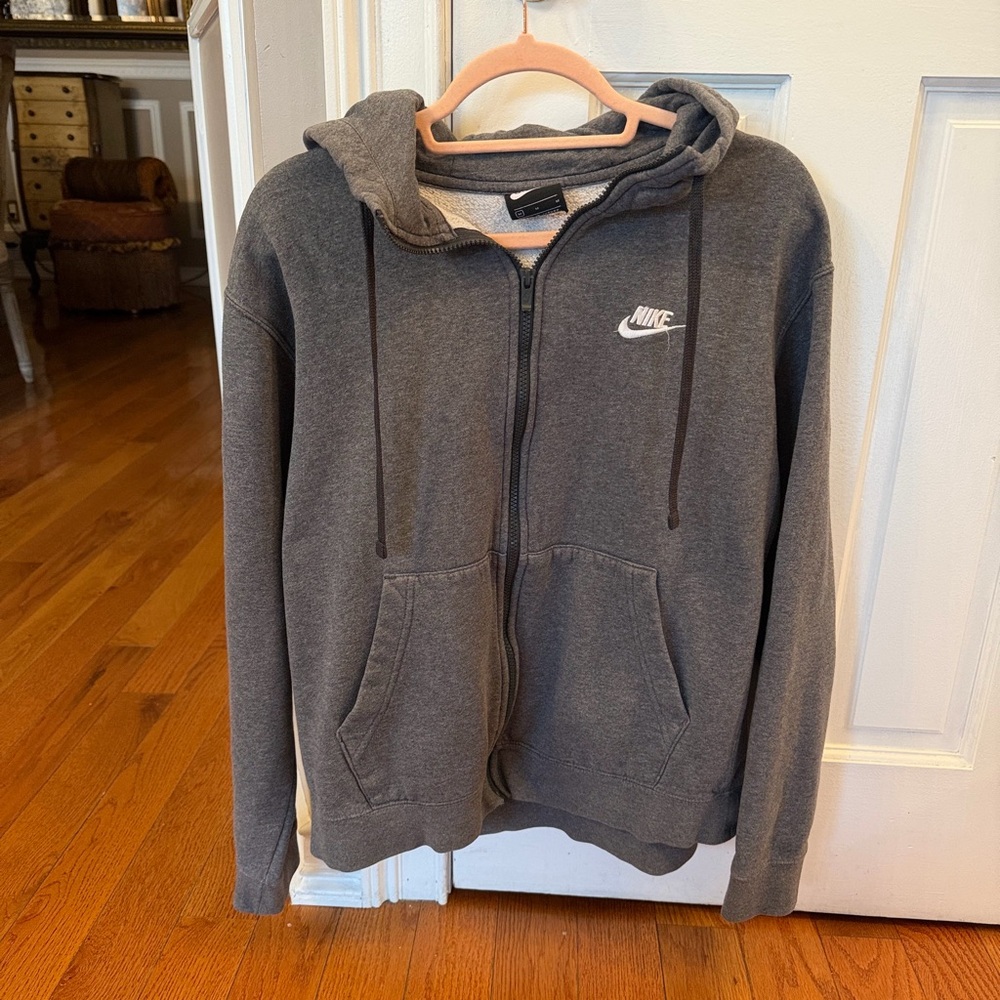 Nike Dark Gray Full-Zip Hoodie with White Logo